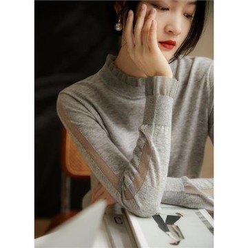 [ZYB664703AG]笑涵閣 美且溫柔 唯美網紗拼木耳邊領羊毛針織衫の