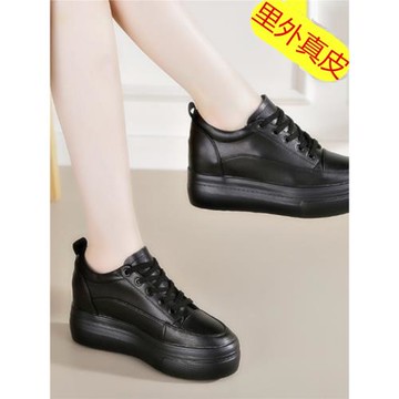 黑色內增高春季女鞋松糕厚底旅游休閑運動配裙子春裝套裝鞋子顯瘦