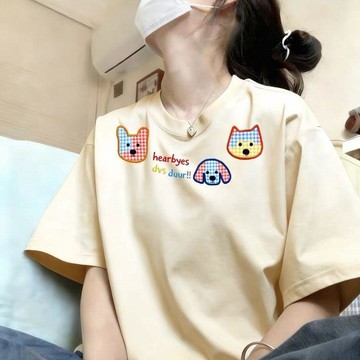 多色短袖  女生衣服 短袖女 純棉短袖 夏季上衣 韓風上衣 寬鬆短袖 印花上衣 卡通上衣 100kg 大碼上衣
