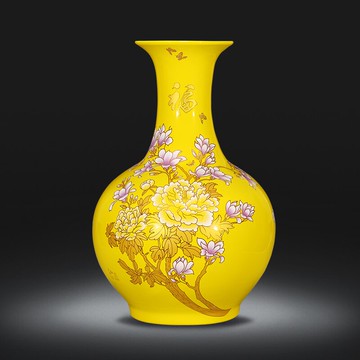 景德鎮陶瓷黃色大號落地大花瓶插花新中式客廳玄關裝飾品瓷器擺件
