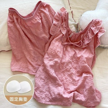 【臺灣出貨】夏季ins新款荷葉邊帶胸墊睡衣女 公主風吊帶短褲家居服套裝 甜美無袖居家服兩件套
