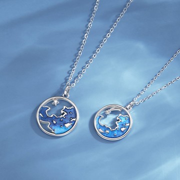 925純銀項鍊情侶對鍊-彼岸星河圖鋯石滴膠男女飾品74cj53【獨家進口】【米蘭精品】