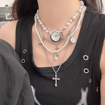 【台灣公司 可打統編】免運 歐美重工十字架手表項鏈女多層流蘇疊戴項飾星星個性復古頸鏈配飾 可開發票 全館五折 工廠現貨直銷 新品特價 z9211