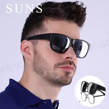 【SUNS】休閒偏光太陽眼鏡 經典霧黑水銀 超輕量 抗藍光+抗UV400/防眩光/可單戴/可套式