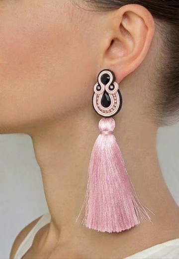 粉色 Soutache 流蘇耳環、長款輕盈重點耳環