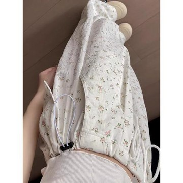 碎花褲子女春秋休閑高腰休閑垂感直筒高中初中生13歲15大童闊腿褲