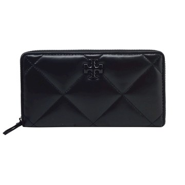 [平輸版] 【TORY BURCH】KIRA 納帕皮革菱格紋拉鍊長夾(全黑)真品平輸