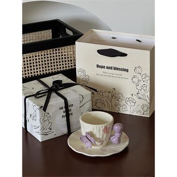 畢業禮物送老師同學立體浮雕蝴蝶不規則陶瓷咖啡杯碟小眾伴手禮