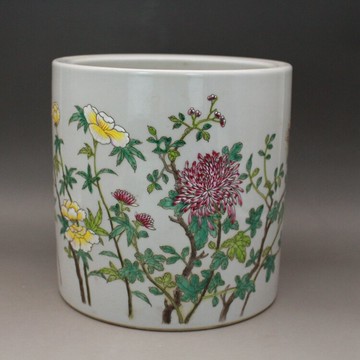 清雍正粉彩手繪折枝花卉紋筆筒 古玩古董陶瓷器仿古老貨精品收藏