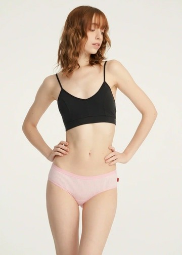 Rosé Heart．緊帶中腰三角內褲(粉條紋-愛心夾標)