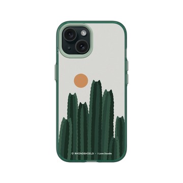 iPhone 15 Clear 憂墨綠 - ilovedoodle (Lim Heng Swee) - Cat and Plant - 貓咪仙人掌