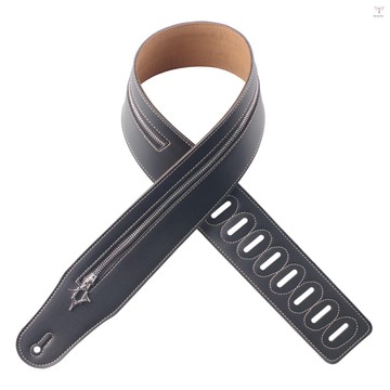 吉他背帶拉鍊皮革錶帶原聲吉他配件適用於低音電吉他可調節長度從 41 英寸到 57 英寸