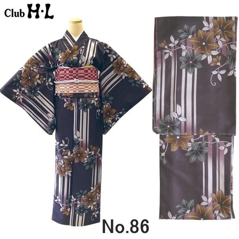 レトロモダンきもの】【着物単品】H.L 袷着物【No.86 紫ねずみ 桔梗 花