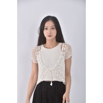 (S) 質感貼鑽杏色罩衫二手衣