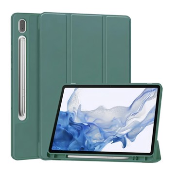 ANTIAN 三星 Galaxy Tab S9 Plus 帶筆槽蜂窩散熱智慧休眠喚醒三折矽膠平板皮套 12.4吋  墨綠色  1個