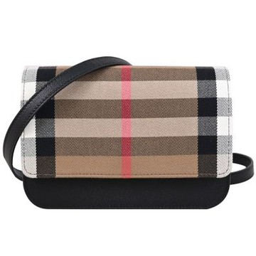 BURBERRY MADISON 格紋印花帆布拼接迷你斜背包(黑邊)