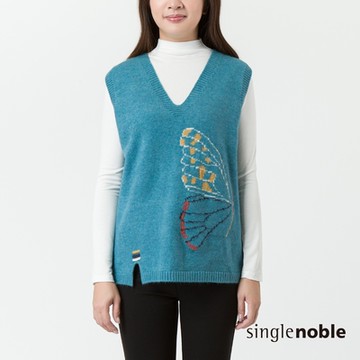 獨身貴族 翩翩飛舞蝴蝶設計針織背心(2色)