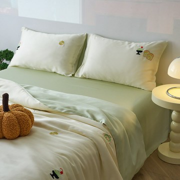 床包組 三件組 四件組  床單被套枕套床包 家用寢具A類蘭精天絲四件套100萊賽爾卡通刺繡涼感絲滑冰絲床單被套床笠款