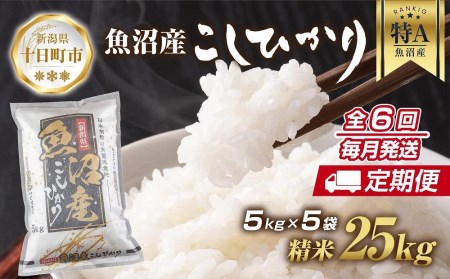  新潟県 魚沼産 コシヒカリ お米 25kg×計6回 精米済み 半年間 毎月発送 こしひかり（お米の美味しい炊き方ガイド付き）