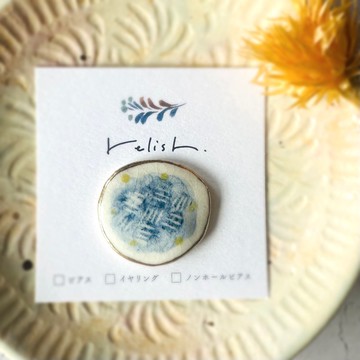 【再販】繪付 陶器 金繼 髮飾 髮圈 馬尾扣 胸針 髮飾 藍色 金色 黃色 淺色 禮物 贈品