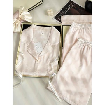 睡衣女冰絲綢夏季三件套短袖2025新款涼感甜美蝴蝶夏天家居服薄款