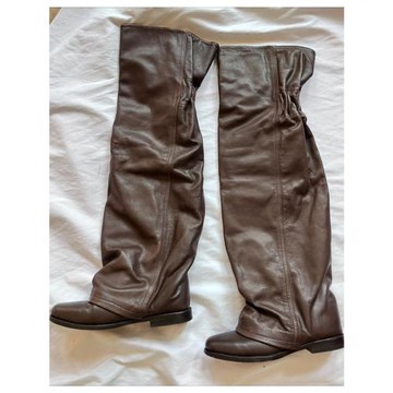 復古做舊堆堆靴女棕色黑色粗跟長筒靴中古束口長靴套筒褶皺褲管靴