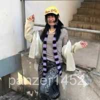 秋冬凹造型窄版細長條紋保暖毛絨圍巾女仿貂毛氣質百搭裝飾圍脖潮 XPWY