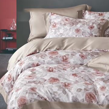 貝淇小舖 裸睡系列 60支天絲全鋪棉床包兩用被四件組  鋪棉床包A版+鋪棉兩用被套 A版+鋪棉枕套  雙人  素玉粉色