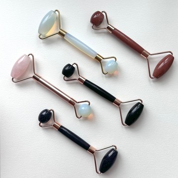 【面部身體護理】半寶石雙頭鍍金刮痧按摩滾輪 面部身體按摩