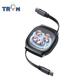 TRON 100W Type-C 伸縮快充線 1M 鈦黑色 可愛的海洋動物-1 4檔長度調整 可充筆電 適用i15以上手機 平板