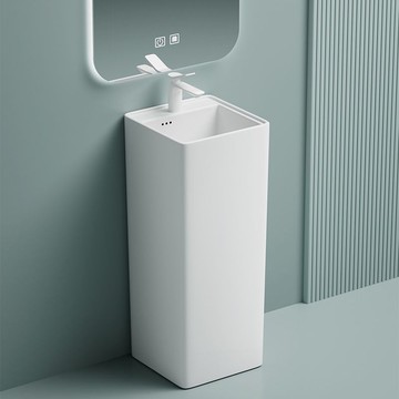 公司貨 免運速發 開立發票 立柱盆 洗臉盆 洗手盆 陶瓷盆 衛生間洗臉盆陶瓷一體落地式立柱盆小戶型陽臺方形洗手盆