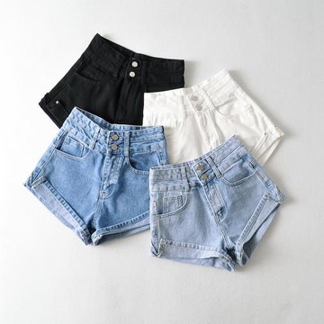 街拍網紅個性翻邊開叉高腰牛仔短褲百搭顯瘦顯腿長辣妹闊腿熱褲