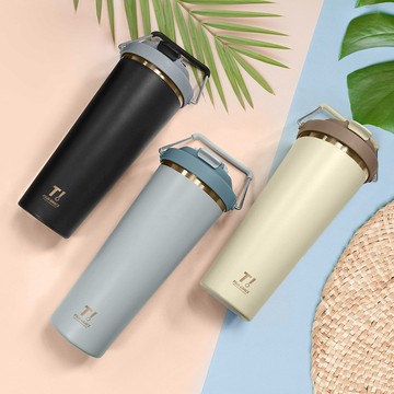 【FUJI-GRACE富士雅麗】鈦金隨行保溫杯760ml 手提杯 (含輕透斜玻璃吸管+同色杯墊)