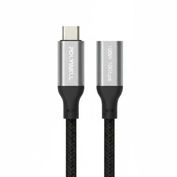 POLYWELL 寶利威爾 USB Type-C延長線 100W 10Gbps 公對母 可充電 可傳輸 編織線 PW15-W45-A350  1條  25cm