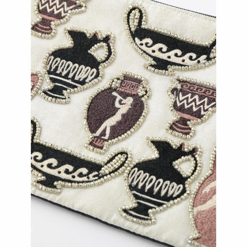 ギリシャ壺刺繍ポーチL 化粧ポーチ インド刺繍 かわいい ギリシャ壺刺繍ポーチL 化粧ポーチ インド刺繍 かわいい