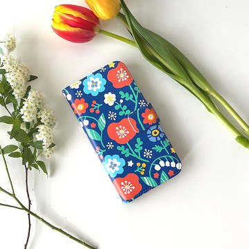 【手帳型手機殼】Flowers - Navy -