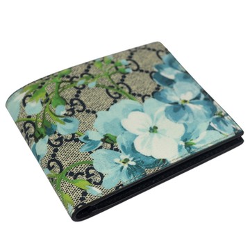 GUCCI 古馳  BLOOMS 花朵彩繪防水布黑邊短夾(8卡)