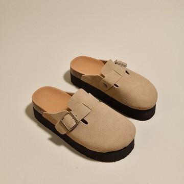 包頭半拖鞋女外穿2025年春夏新款厚底博肯鞋小眾復古百搭松糕涼拖