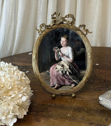 *50948-浪漫法國1890s 路易十六風格黃銅桌上型橢圓相框