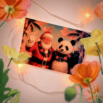 Daily Christmas 夏威夷趣 溫暖油畫風聖誕老公公&貓熊