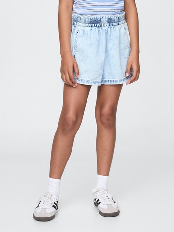 女童裝 純棉鬆緊牛仔短褲-淺色水洗