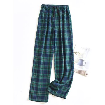 【女款全棉磨毛長褲】100%棉雙面磨毛秋冬色織格子家居褲210