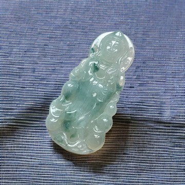 冰種飄藍花翡翠觀音菩薩 | 天然緬甸玉翡翠A貨 | 送禮