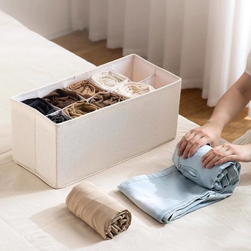 日本霜山 簡約棉麻風衣物分格收納盒(10格)-3入