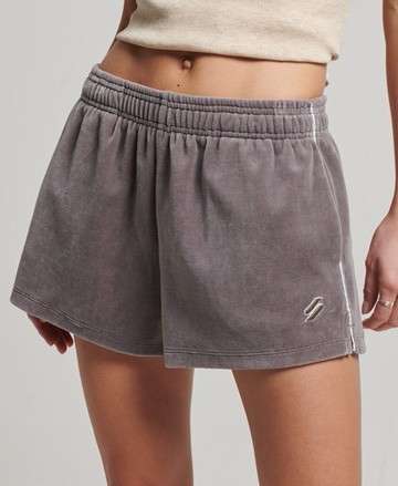 Superdry Women's Women's Women's Classic Embroidered S Logo Velour Shorts, Grey, Size: 12 Size: 8