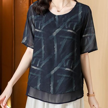 麗質達人 - 6028藍色印花上衣