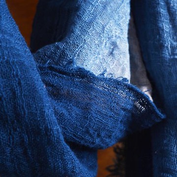 秋冬季圍巾男女款個性文藝復古藍染棉麻圍巾百搭漸變色深藍色圍巾