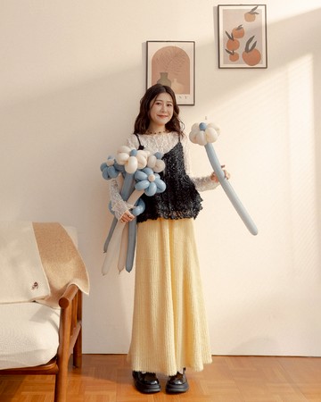 姵萱聯名 絨毛感直紋設計垂墜長裙-黃 S/M