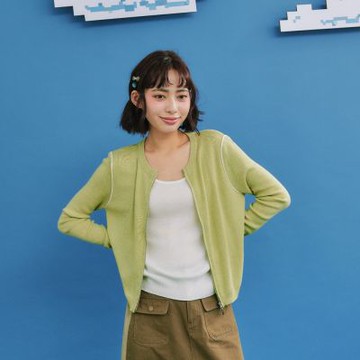 【Dailo】撞色假二件拉鍊式長袖針織上衣 黑 綠 灰