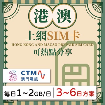 【GLOBAL WiFi】港澳SIM卡 港澳上網 每日1GB~2GB 降速吃到飽 4G高速上網 3HK/CTM 手機上網 隨插即用